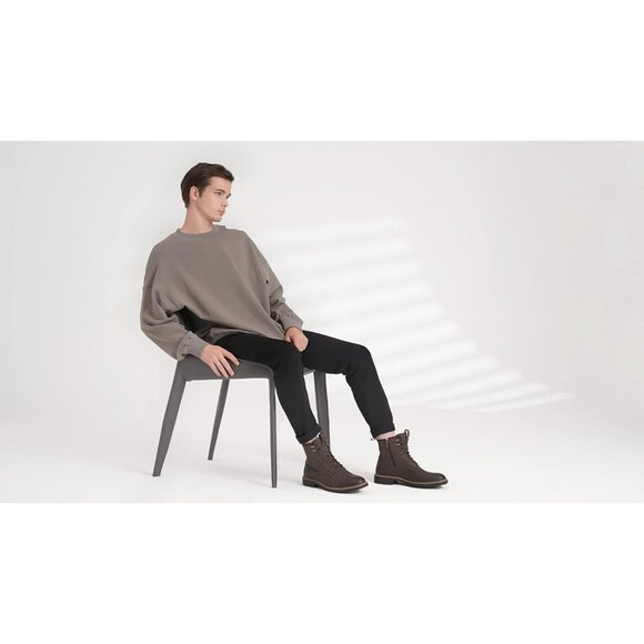 ⚡Men's Dark Brown Lace Up Casual Leather Boots Zipper Fashion Chukka Boot - Picture 2 of 9